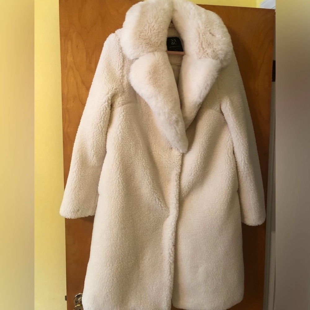 New York & Company Fleece coat with faux fur collar